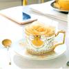 Кофейные чашки и блюдца из тонкого костяного фарфора, 270 мл, красиво глазурованные, с золотой отделкой, чайная чашка с ручкой, керамические кофейные чашки с золотой ложкой