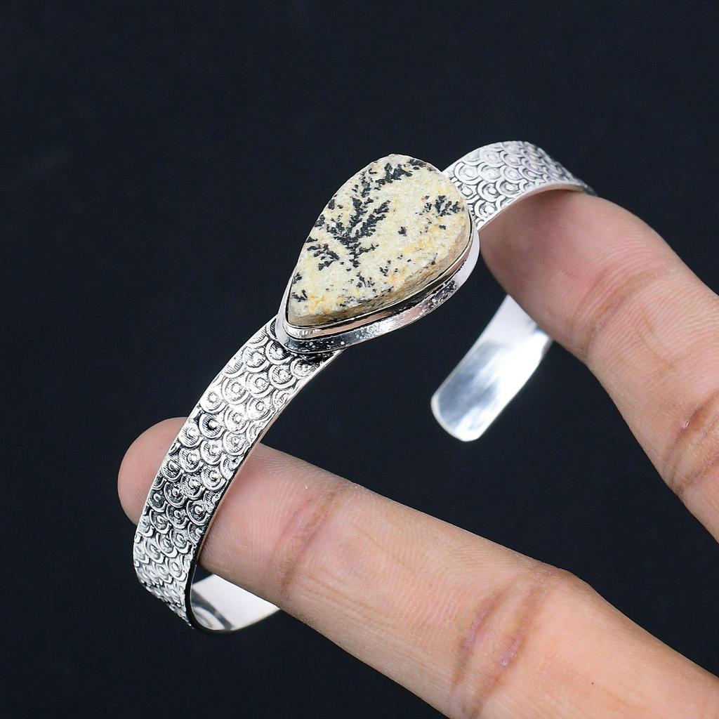 Распродажа ко Дню женщин Натуральный псиломелан дендрит Стерлинговое серебро Новый браслет Ювелирные изделия