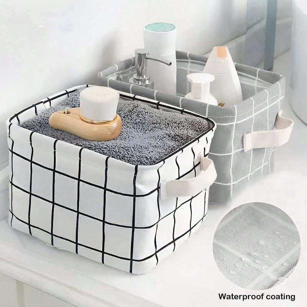 Multifunctional Printed Cotton and Linen Desktop Storage Box with Handle Small Fresh Fabric Storage Basket To Organize Sundries