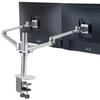 LOE Dual Monitor Laptop Desk Double White X Silver Arm, Display, Stand, Mount, Clamp, LOL2,