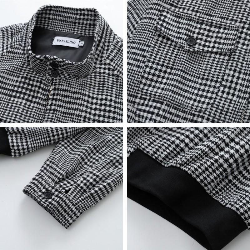American Vintage Checkered Stand Collar Wool Blend Jacket Loose Fit Casual Outerwear Men