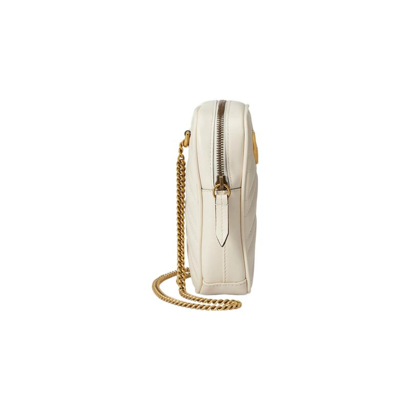 Gucci GG Marmont distressed vintage gold hardware V-shaped quilted leather coin purse mini women's white