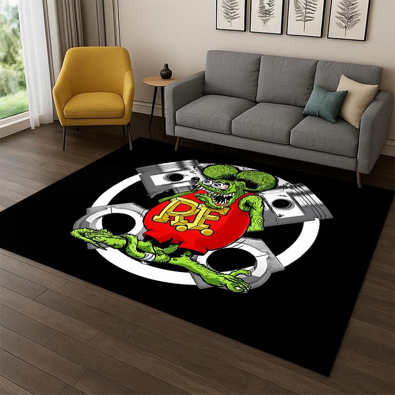 Мультяшный знак Rat Fink Гоночный автомобиль Мотоцикл Ковер для спальни Гостиной Дивана Прихожей Декор дома, Игровой коврик для детей Нескользящий