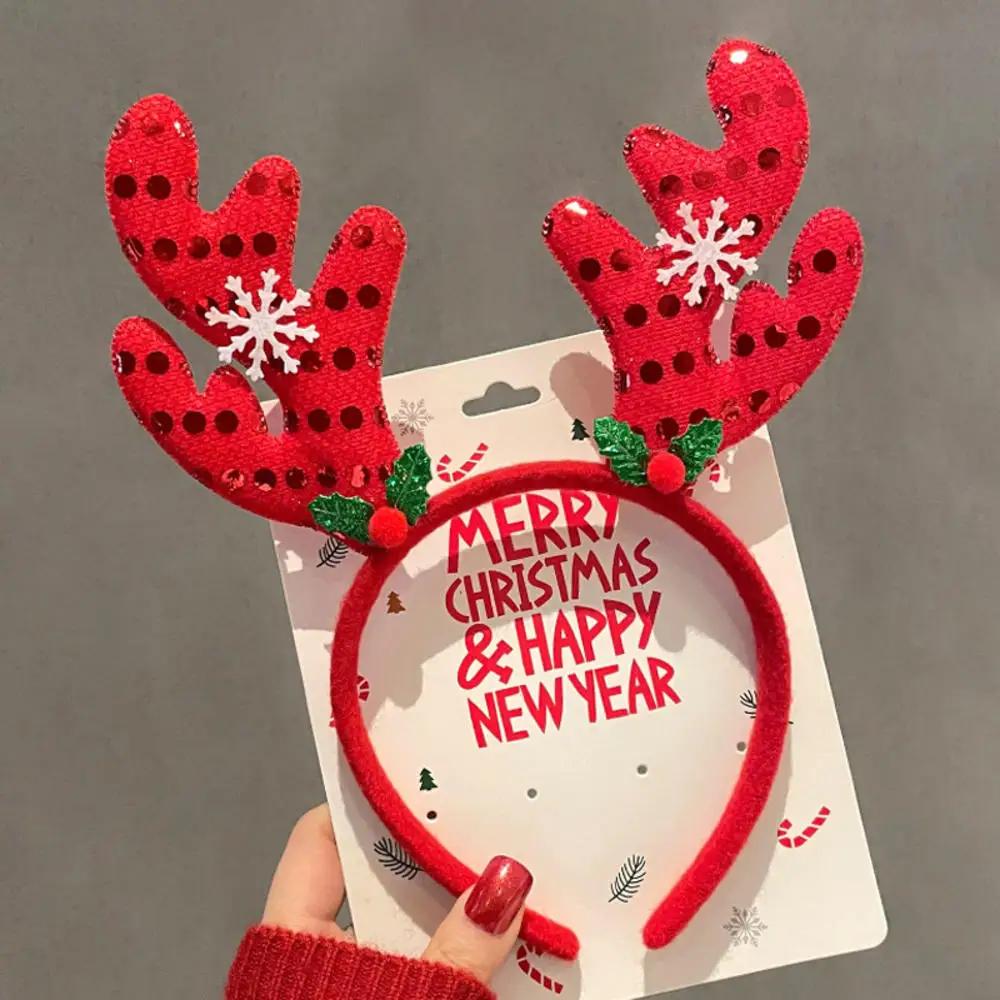 2024 New Year Christmas Hair Bands Cute Deer Horn Santa Claus Tree Headwear Hair Accessories For Xmas Gifts Party Supplies