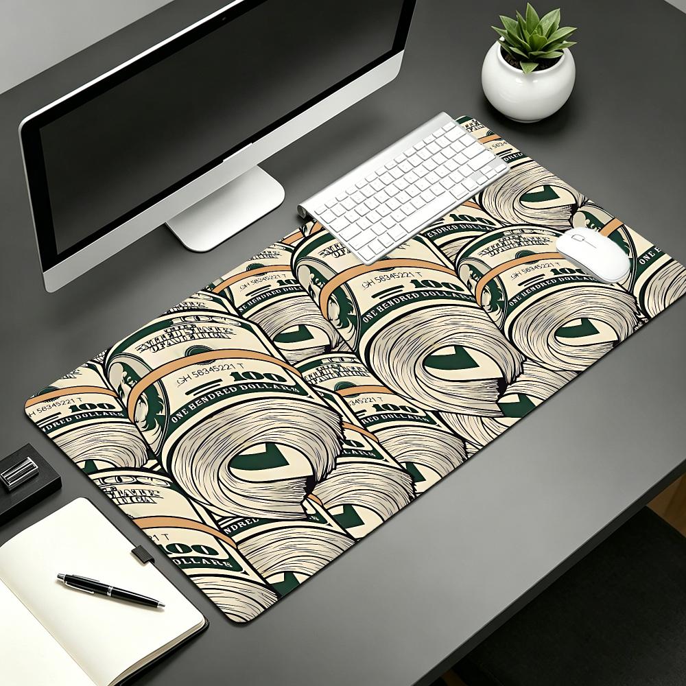 Black Gold Money Pattern Mouse Pad Large Computer Office Game Table Mat Rubber Anti-slip Stitched Keyboard Mats 90x40 Desk Pads