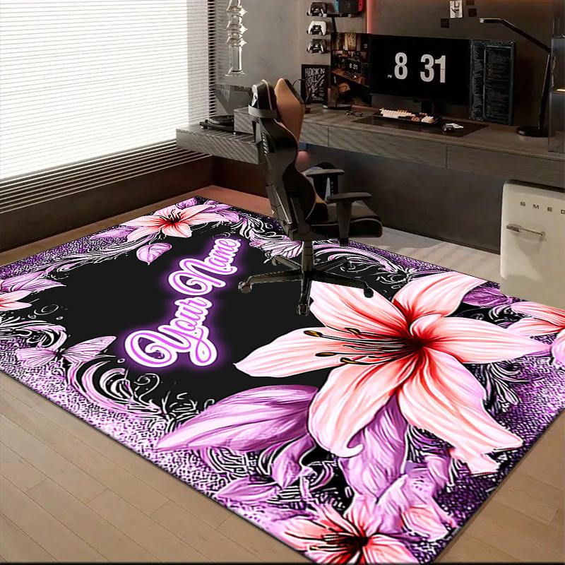 1PC Custom Name Floral Name Artwork Theme Floor Mat Ideal for Living Room, Game Rooms, Office, Bedroom,Floor Mat Playful Design
