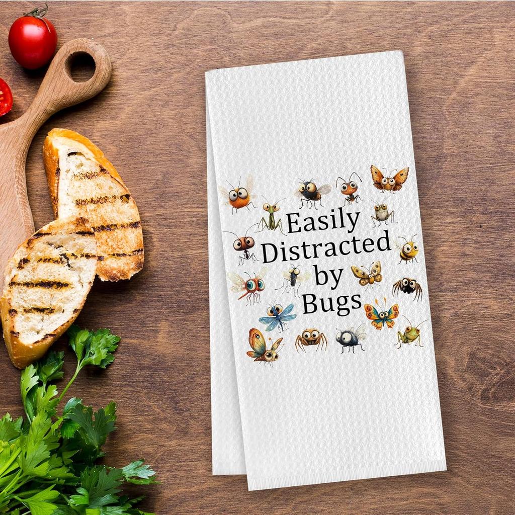Funny Entomology Bug Kitchen Dish Towels,Gifts for Women Men Bug Lovers,ect Hand Tea Towels for Kitchen Bathroom Decor,16x24 Inches