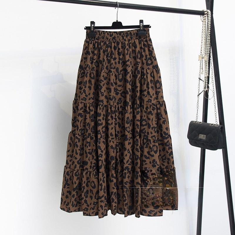Leopard Print High-waisted Skirt Women's Spring and Summer New Drape A-line Large Skirt Was Thin Stitching Cake Skirt