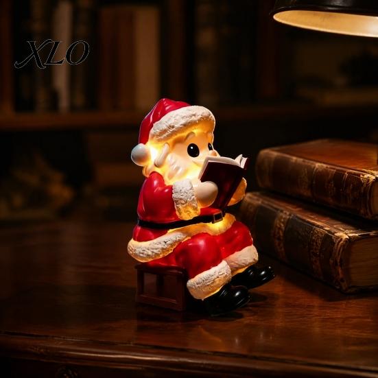 Christmas Window Display Santa Claus Night Light, Resin Tabletop Ornament with Battery Operated Lamp Warm LED Lighting, Holiday Bedroom Bedside Table