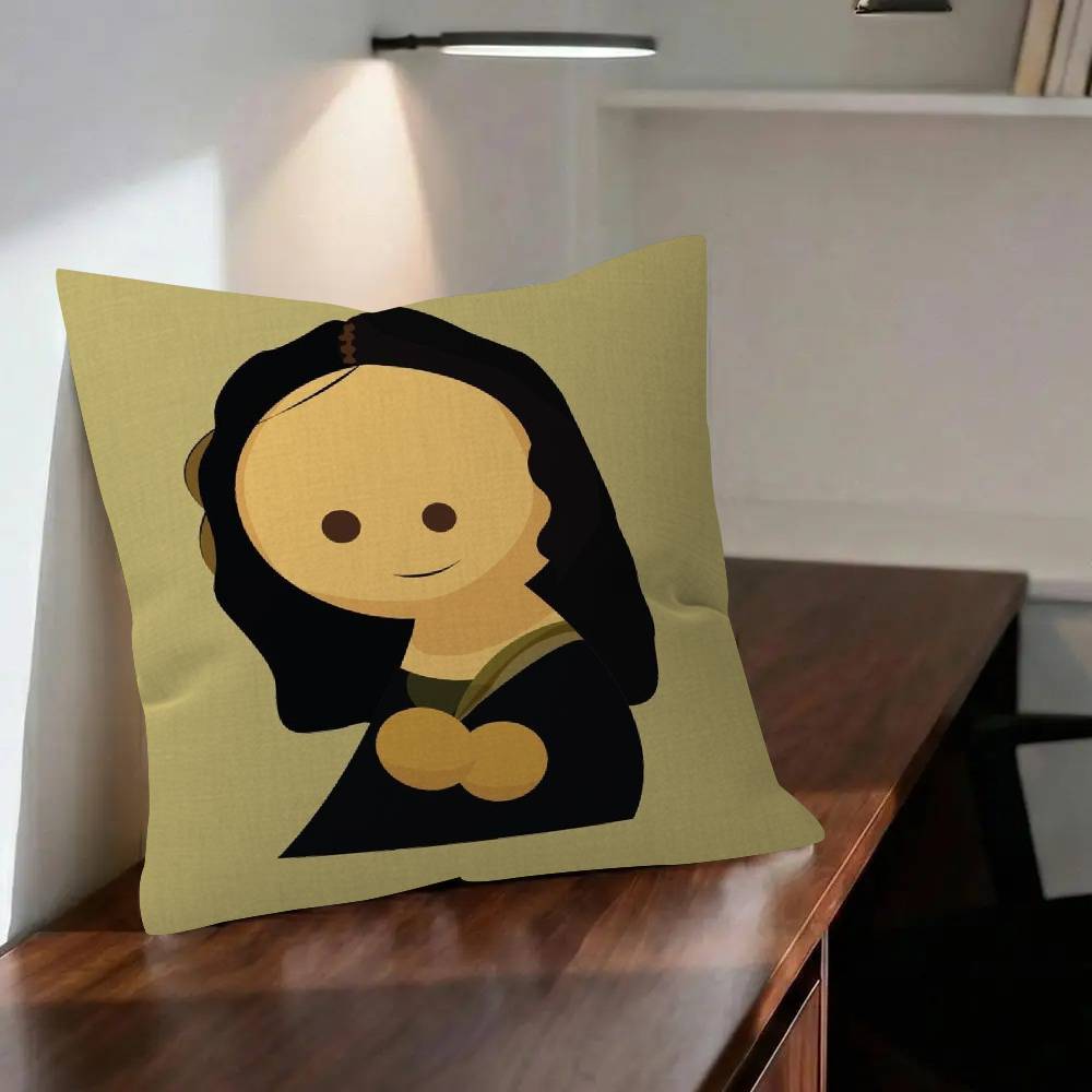 Fun Cartoon Famous Mona Lisa Van Gogh 45*45Cm Cushion Cover Pillow Cover Decor Pillowcase Home Pillowcase For Couch Pillow