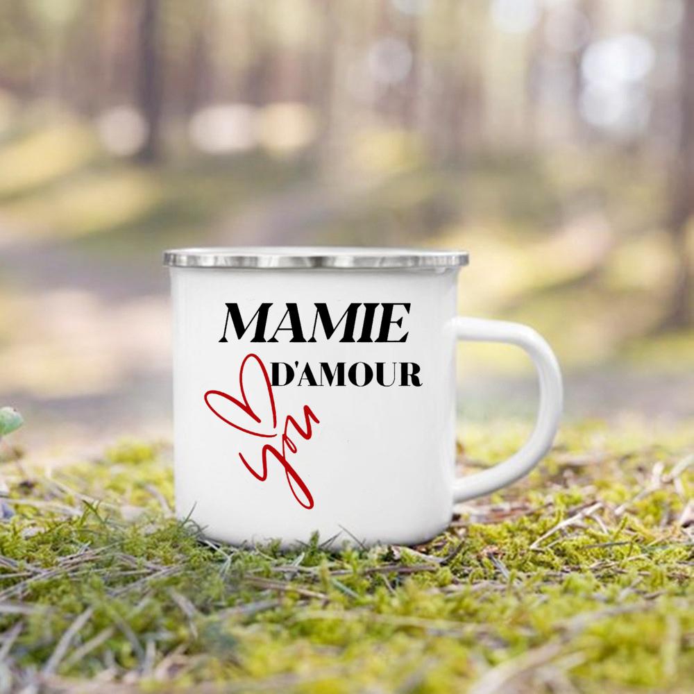 Эмалированная кружка с принтом Super Papy Mamie, креативные кофейные чашки, чашки для напитков, воды, молока, эмалированная кружка, домашняя посуда, подарки для бабушки и дедушки