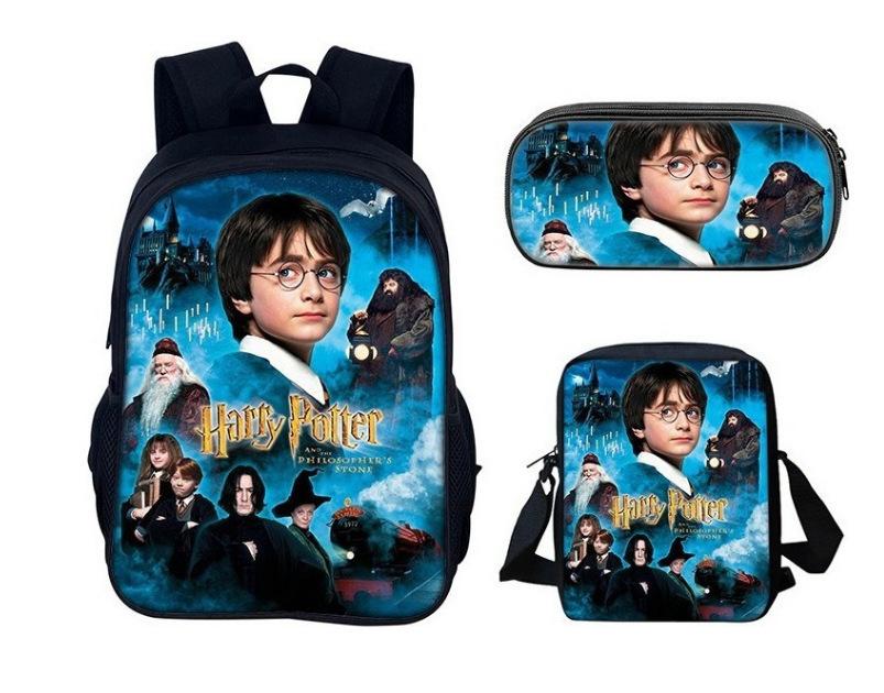 Harry Potter 3-Piece Backpack Set for School Students Large Capacity Bag Crossbody Pencil Case Set Kids Gift