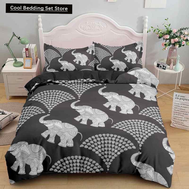 Bohemian Elephant Bedding Sets Queen King Size Colorful 2/3Pcs Duvet Cover Boho Psychedelic Indian Mandala Polyester Quilt Cover