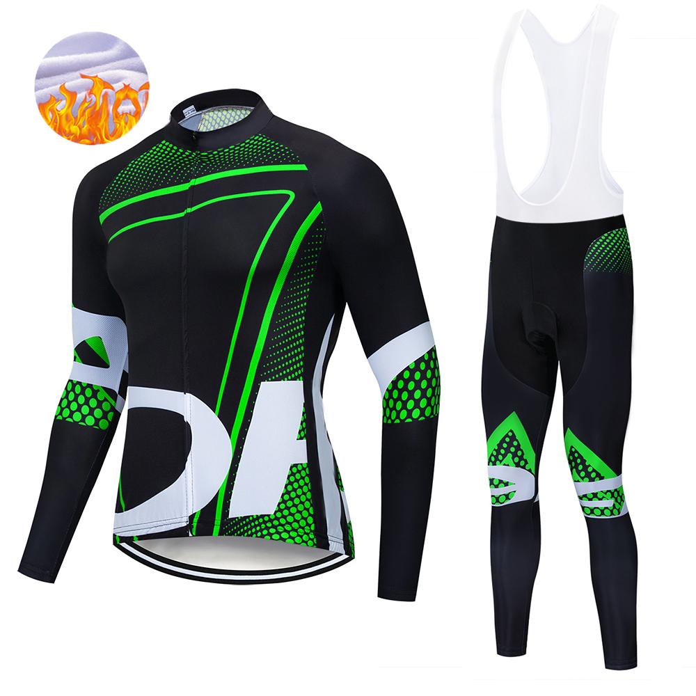 Winter Men's Cycling Jerseys Sets Thermal Fleece Long Sleeves Men Cycling Bib Set Bicycle Clothing MBT Breathable Bike Clothes