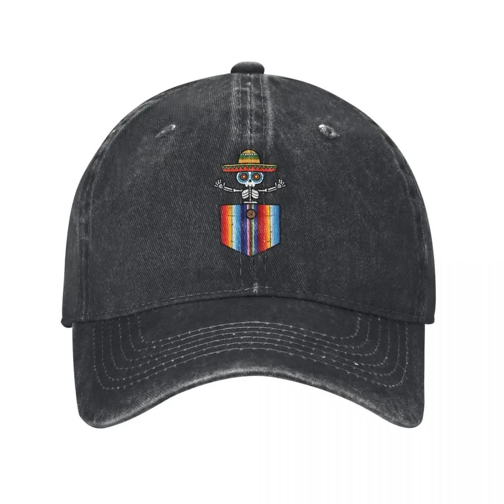Mexican Serape Skeleton Mariachi demin Trucker Hat Lightweight Summer Hat Womens Baseball Cap