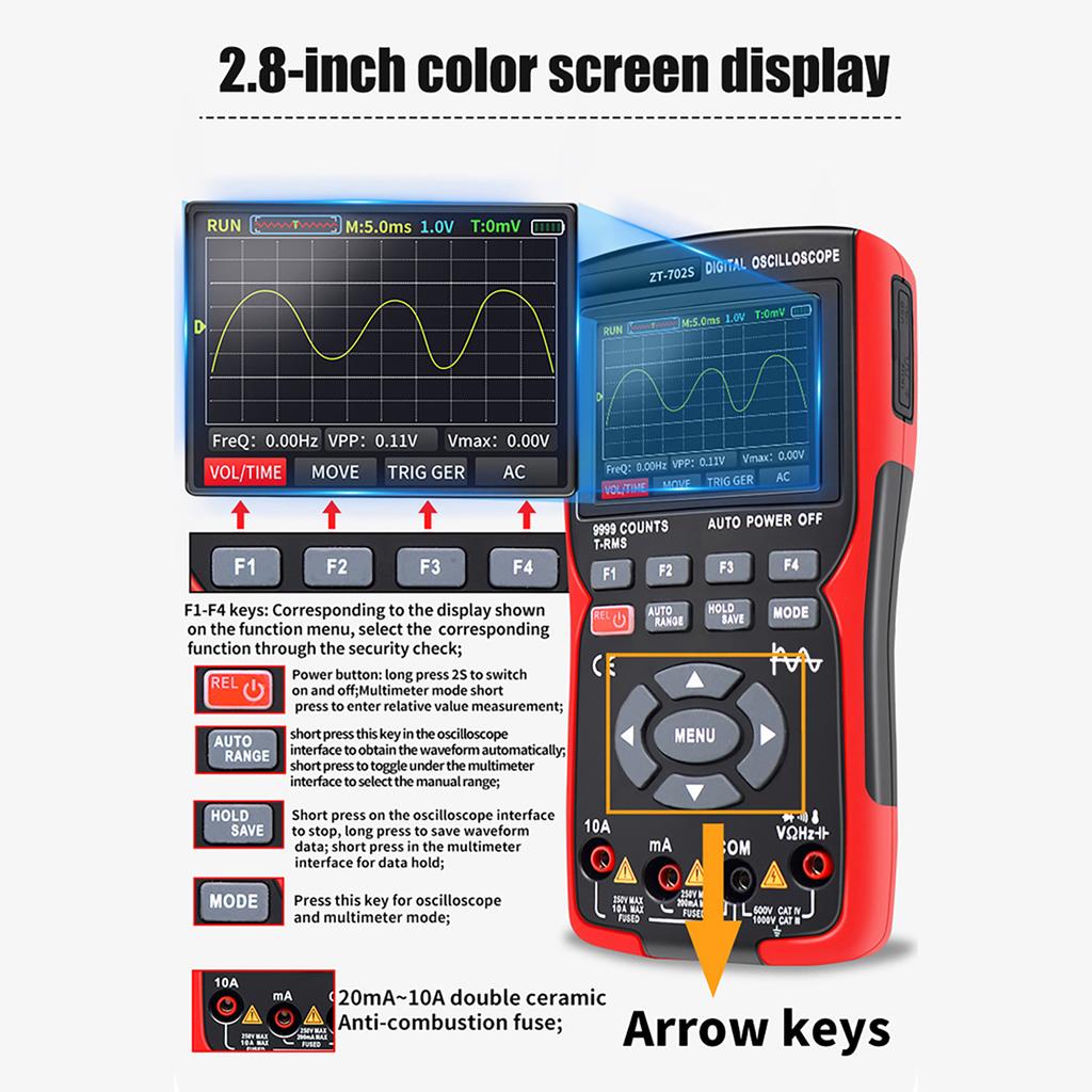 Digital Oscilloscope Multimeter 48MSaCelsiuss Sampling Rate 10Mhz Bandwidth  9 Counts True   2.8inch   Color Display Multimetro