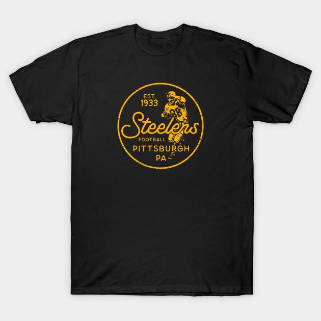 Asian Size Men Black Print T-shirt Steelers Seal No-Cut Heat Transfer Print Cotton Tshirt
