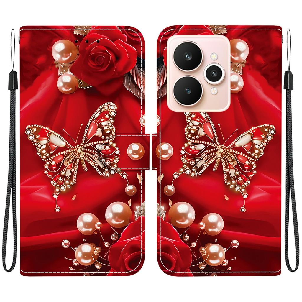 For Realme 15 Pro 5G/15 5G Leather Case Stand Wallet Pattern Printing Phone Cover with Wrist Strap