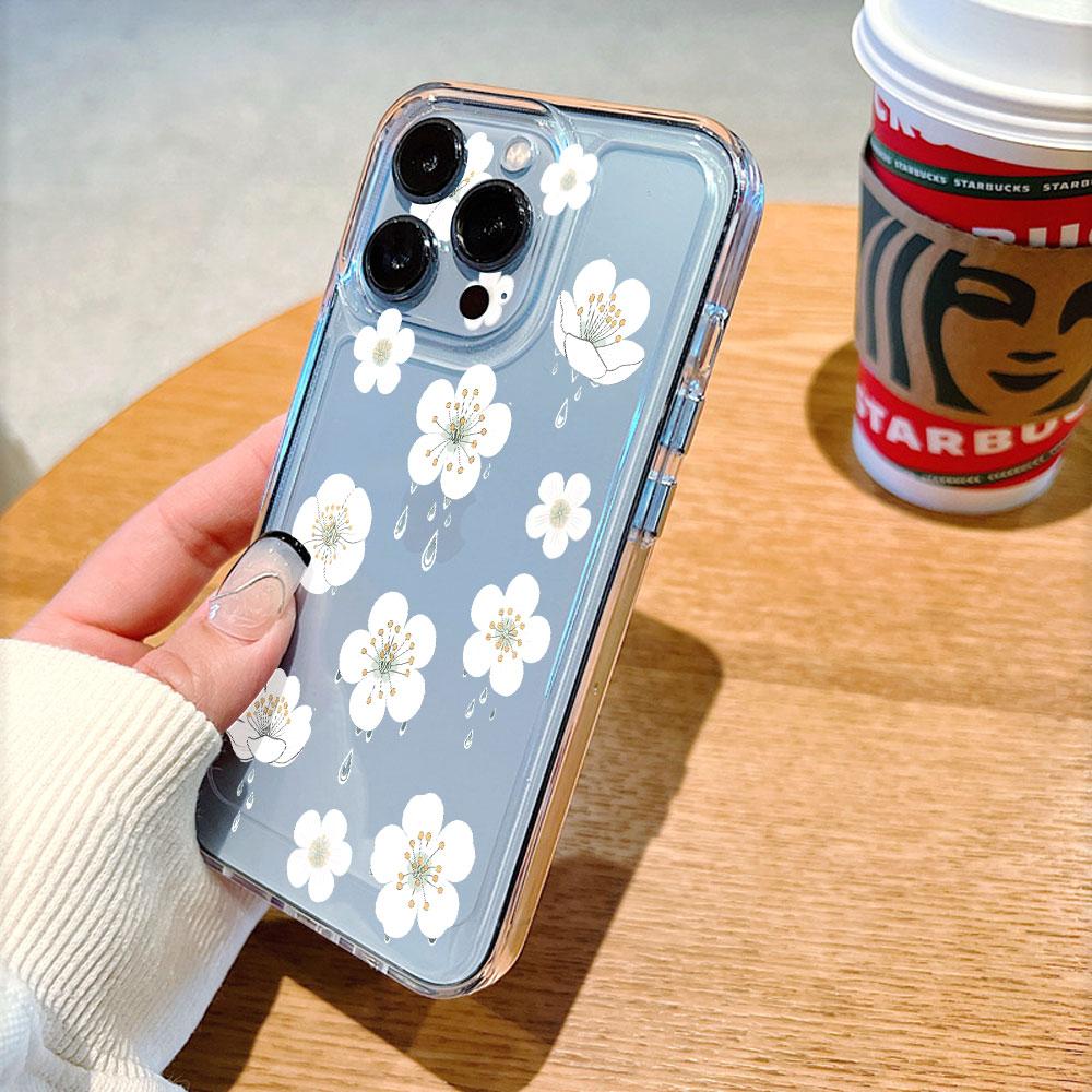 Белые Цветы с Блеском Росы Чехол для Телефона для IPhone 14 15 16 13 12 11 17 Pro Max 12 13 Mini Мягкий Чехол