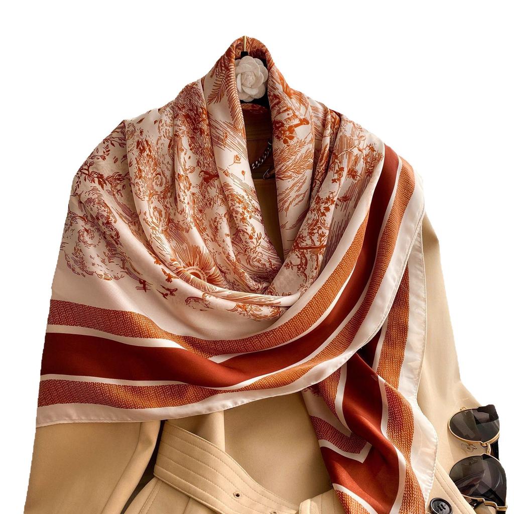 Women's 110cm Large Square Scarf: Versatile Print Shawl & Sunscreen
