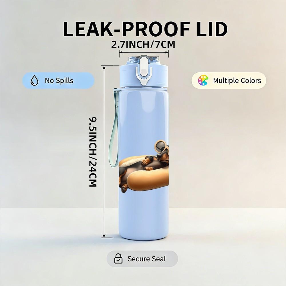 1PC Hot Dog Sausage Food Print Pattern 750ml Color Plastic Sports Water Bottle Leakproof Flip Straw Lid Suitable for Sports Office Home Use