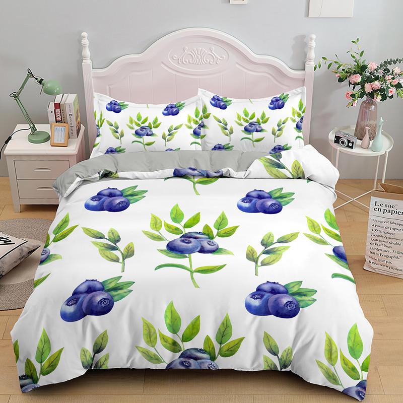 Fruit Raspberry Duvet Cover King Queen Double Size 3D Grapefruit Blueberry Print Soft Bedding Set 2/3pcs Polyester Quilt Cover