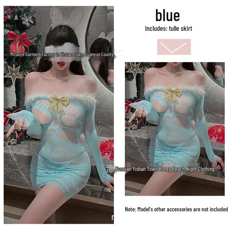 Christmas Off-Shoulder Plush Mini Dress: Sexy Cutout Long Sleeve Bodycon Mesh