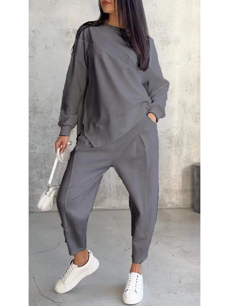 2024 Осень/Зима Женский Повседневный Свободный Крой Круглый Вырез Необычный Длинный Рукав Свитшот Комплект