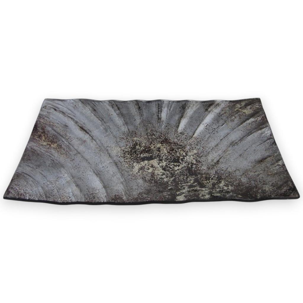 Large Glass Dinner Black and by Sairan J-kitchens Plate, Rectangular, 23cm, Gold,