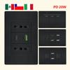 Italy Chile Mexico Outlet with USB Smart Type-c 20W Fast Charging Wall plug,Brazil Electric Light Switch Dual Usb Power Socket