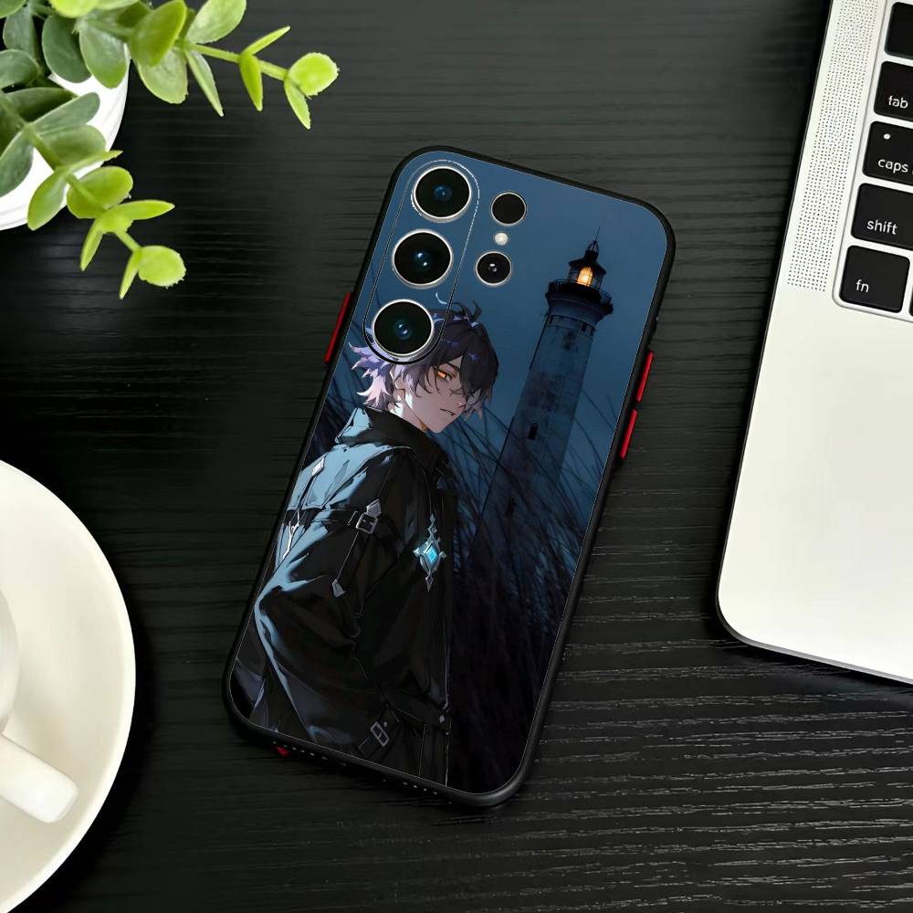 Чехол для телефона Genshin Y-Каэдэхара Кадзуха для Samsung S26, S25, S24, S23, S22, S30, S21, Ultra, Plus, FE 5G, Черный, Мягкий