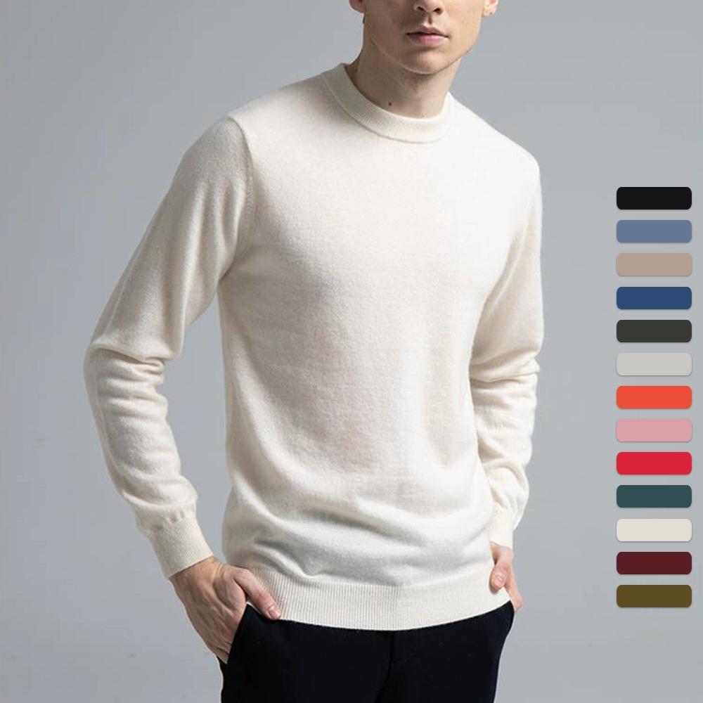 Men Cashmere Sweater Crewneck Solid Color Knited