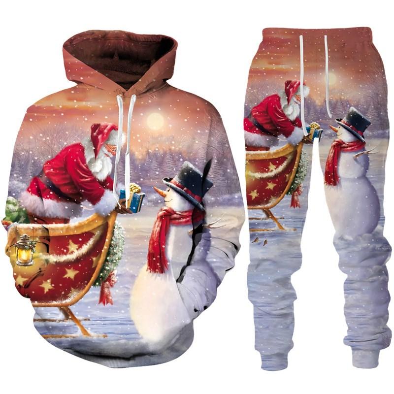 Y2k Newest Christmas 3D Print Hoodie/Suit Funny Santa Claus New Year Carnival Party Tracksuit Set Men Xmas Streetwear Clothing