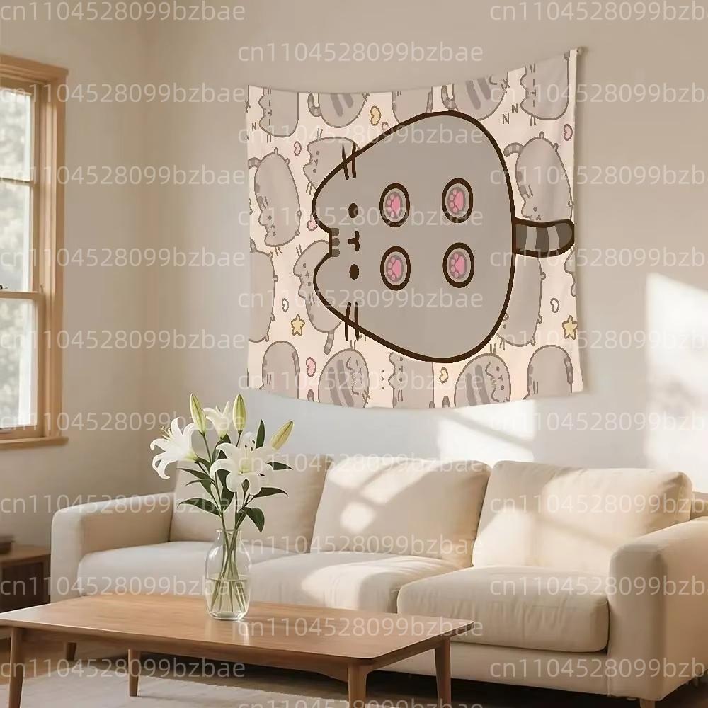 Sanrio Hello Kitty and Cat Cartoon Print Tapestry Bedroom Decoration Celebration Background Design Kawaii Anime Home Decoration