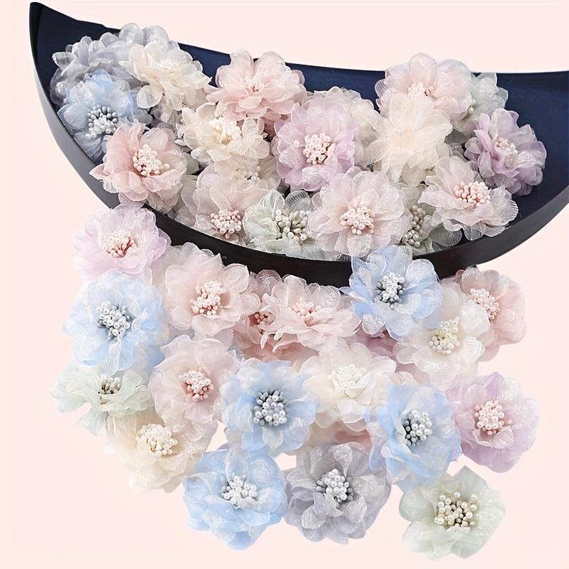 10pcs of Transparent Hard Tulle Ribbon Flowers, 4.5 Cm Hibiscus Tulle Flowers with Centers for DIY Craft Appliqué Fabric Hat Wedding Party Decorations
