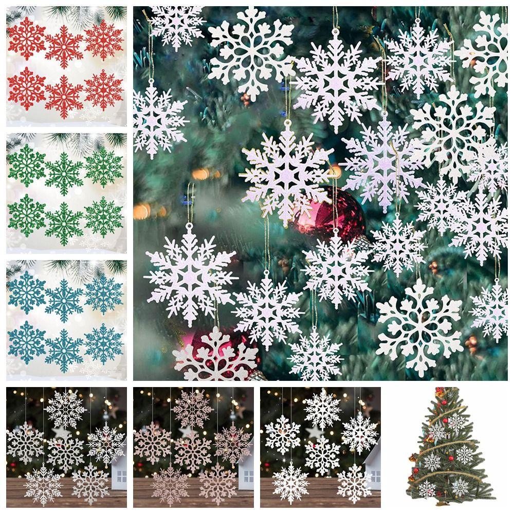 12pcs/set Plastic Christmas Snowflake Pendants DIY XmasTree Hanging Ornament Winter Indoor