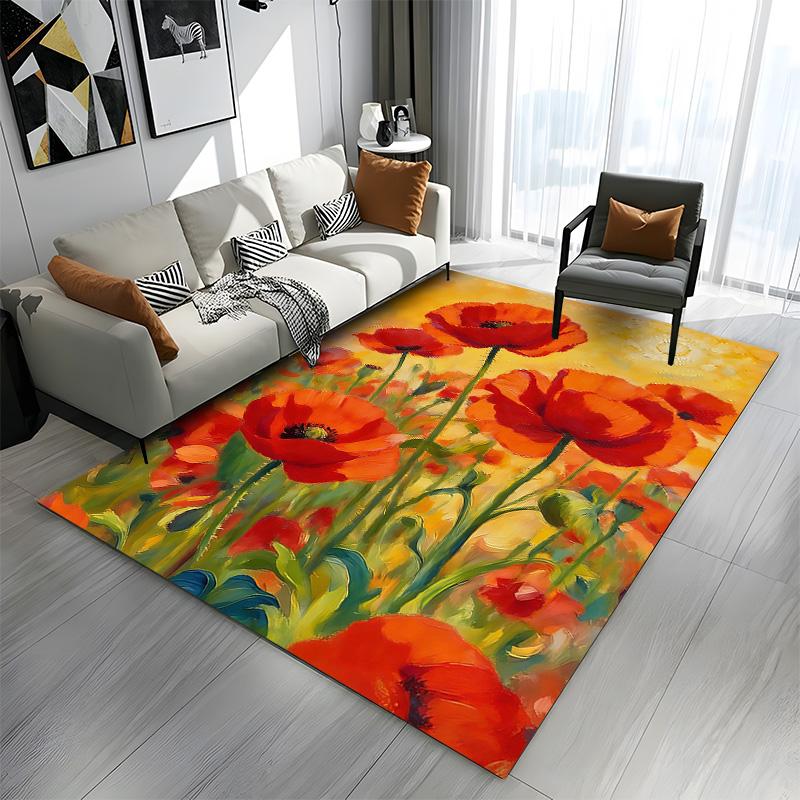 Red Poppies in a Sunny Field Patterned carpet a non slip rug suitable for all seasons and any setting, gift