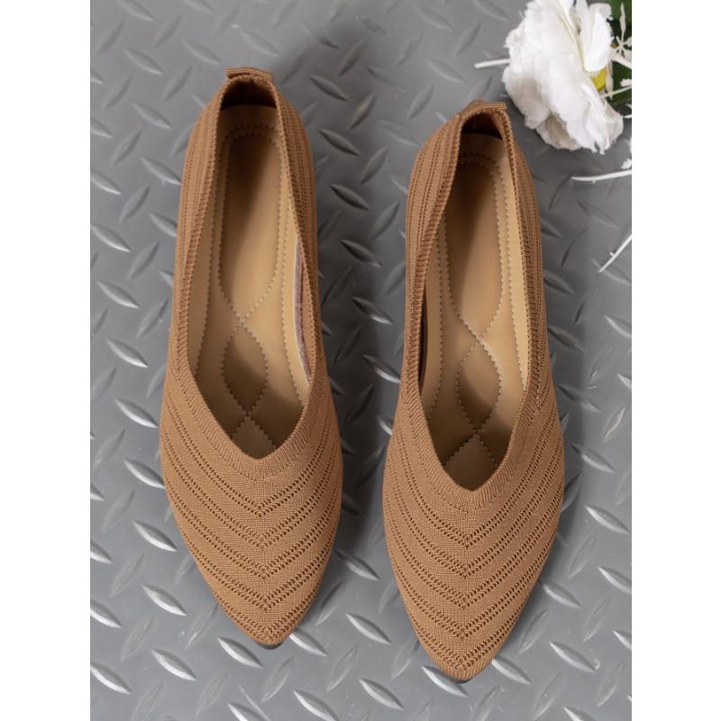 Острые тонкие туфли с неглубоким носком Женская обувь Дышащая плоская обувь Женская вязаная обувь больших размеров