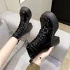 Round Toe Platform Female Short Shoes Leather Lace-up Booties Very High Heels Women's Ankle Boots Goth Designer Luxury Footwear