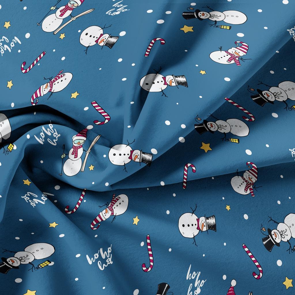 3Pcs Blue Ski Snowman Christmas Print Duvet Cover Set, Snowman Candy Cane Winter Print Bedding, Multiple Sizes Available