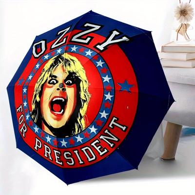 Автоматический зонт-трость Ozzy Osbourne Компактный дорожный зонт, 8 ребер, прочная конструкция, идеальный подарок, 155