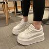 Four-leaf Leather Thick-soled 2025 New Spring Thin Versatile Muffin Heightening 5CM Little White Shoes Casual Shoes Breathable