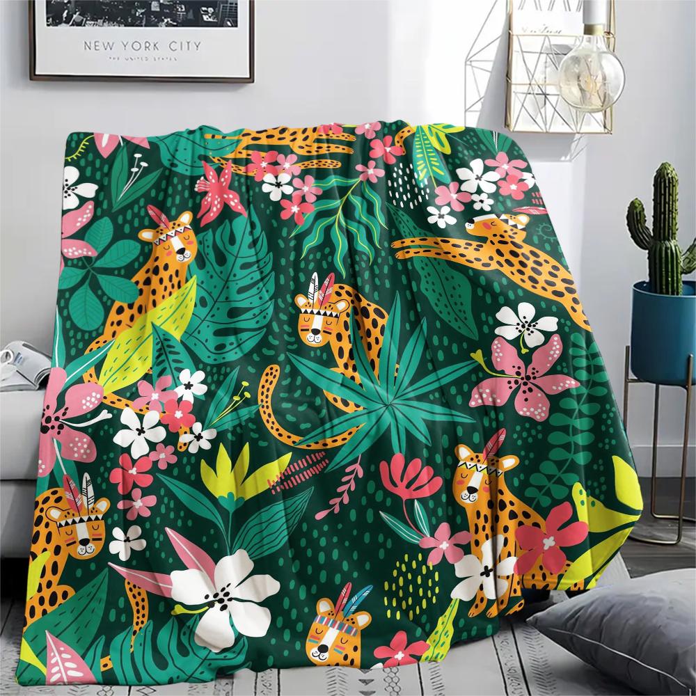 1 шт. Фланелевое одеяло с принтом леопарда из джунглей, Высокое качество, Удобное для всех сезонов, Декор для дома, Тепло и уют, Идеально для рождественских подарков