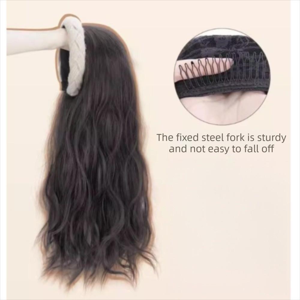 Clip in Half Headband Wig Korean Style Long Wavy Curly  Hair Wide Knit Headband Wig  Party