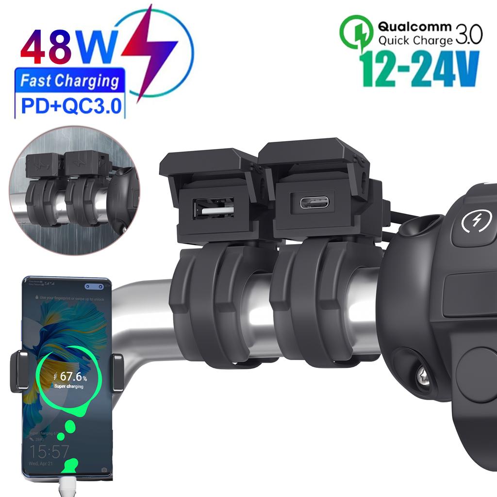 PD QC3.0 Мотоциклетное USB Быстрое Зарядное Устройство для Телефона Водонепроницаемый Разъем Порта Type-C 12/24В Крепление на Руль Зарядное Устройство для Телефона