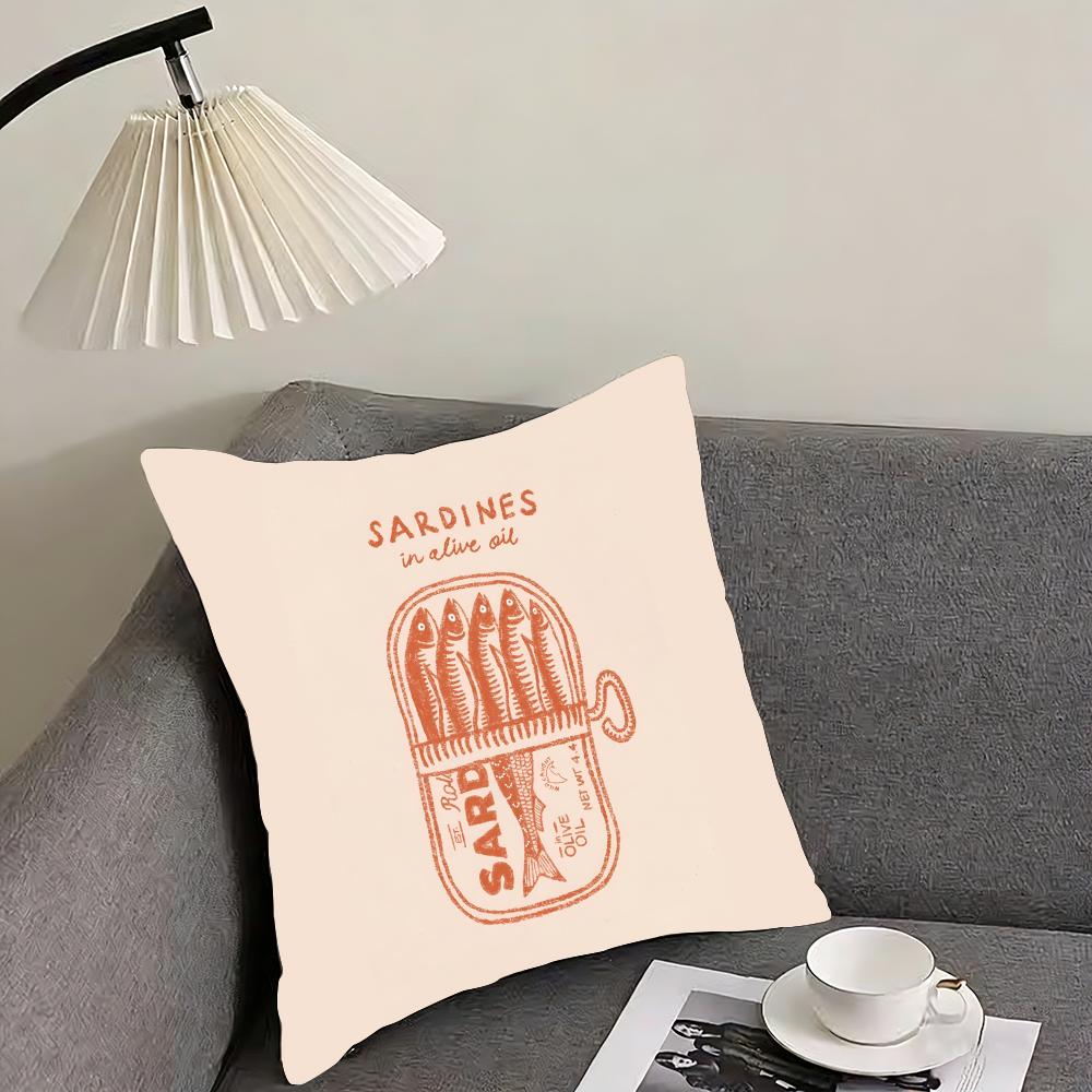 Cute Coastal Charm SardineS INS Cushion Cover Pillowcase Ultra Soft Skin Friendly Fabric Cloud Like Comfort Concealed Zipper