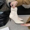 Autumn and Winter Footwear Plus Size Comfortable High-heeled Short-barrel Pointed Stiletto Booties Women's Boots