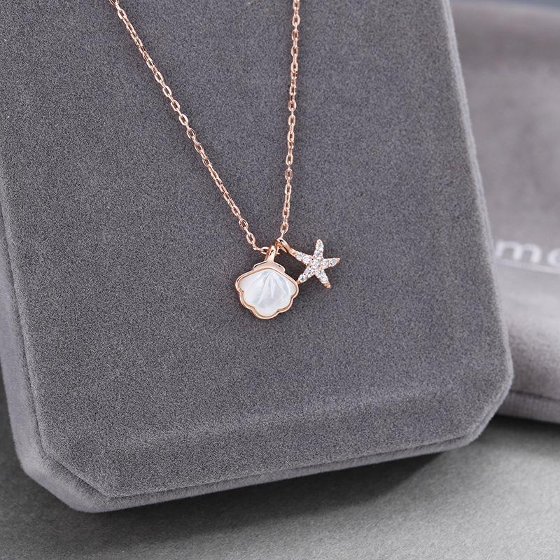 Real 925 Sterling Silver Crystal Shell Starfish Charm Pendant Necklace For Women Wedding Party Jewelry Gift Choker Collar