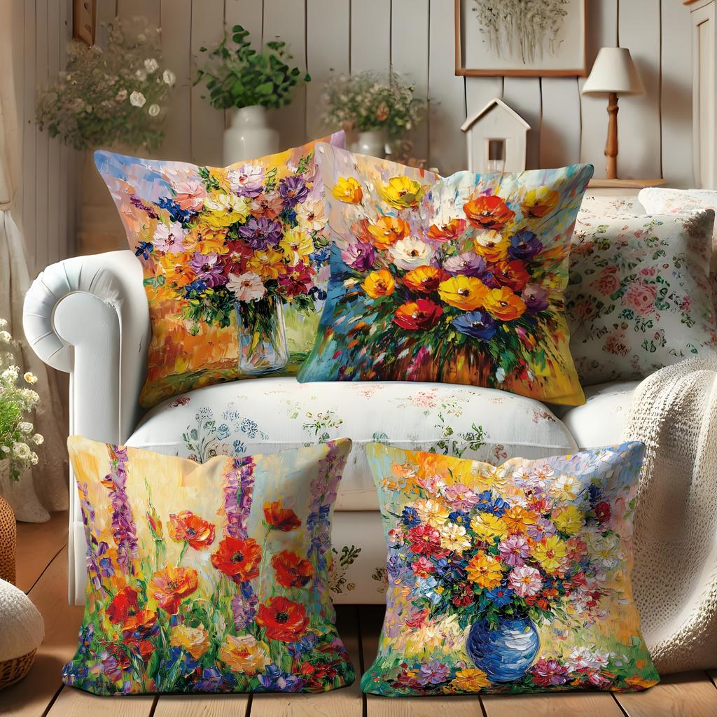 Mountain Wildflowers Pattern Home Decor Pillowcase Bedroom Living Room Sofa Decoration Polyester Cushion Cover With Zipper