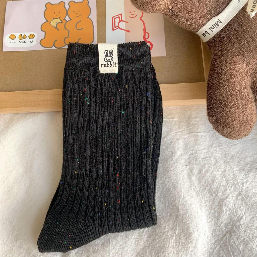 Носки женские майяровые носки средней длины ретро корейские чулки с этикеткой однотонные хлопковые носки с точечной пряжей